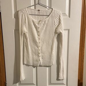 Free People Ivory Ribbed Button-Down Top
